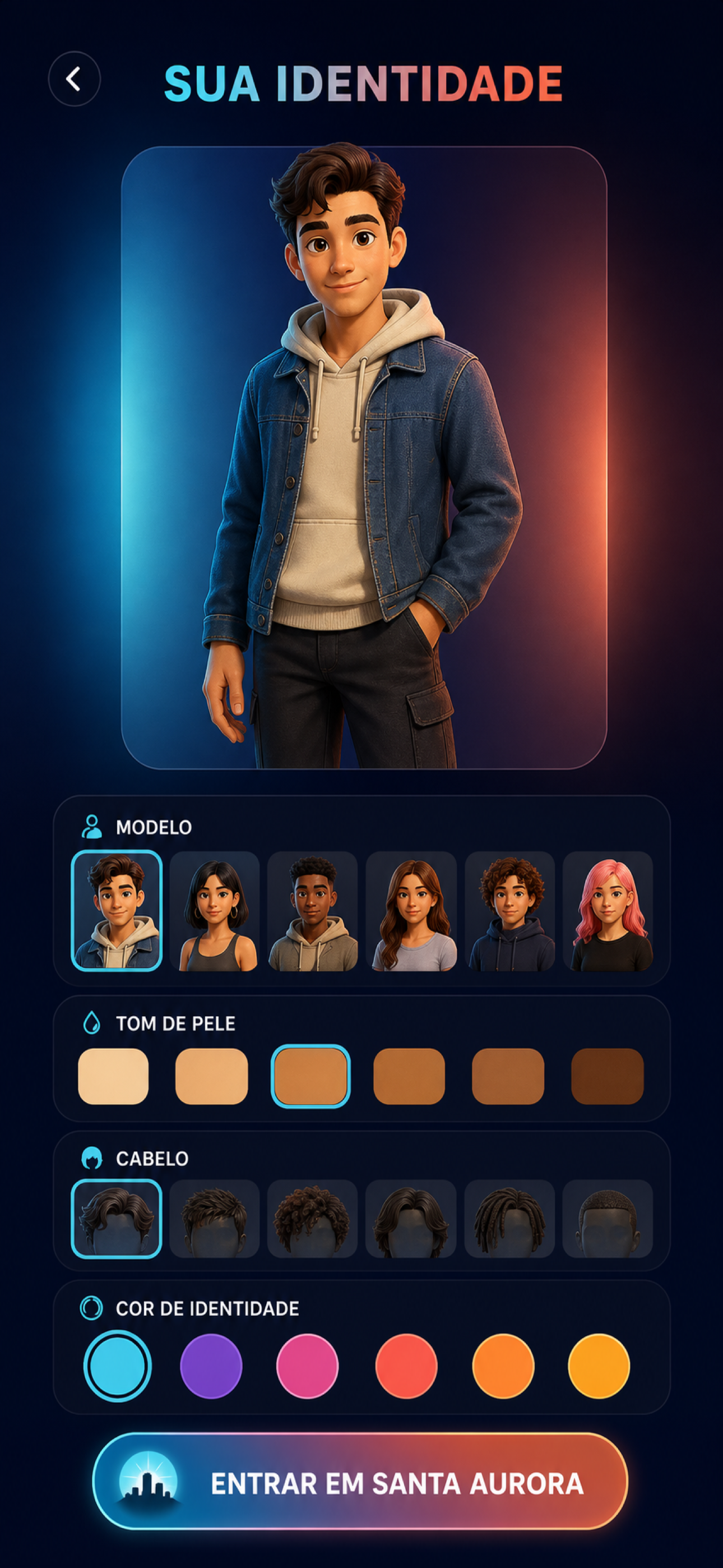 Personalização do avatar em Vozes da Cidade